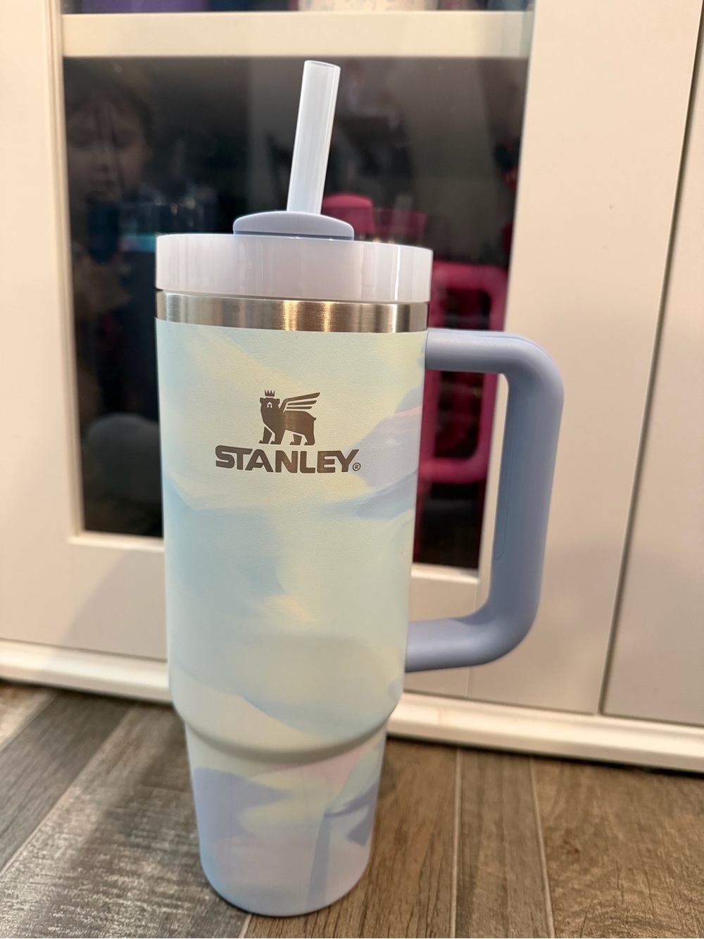 Stanley Light Blue and White Insulated Travel Tumbler with Handle and Straw